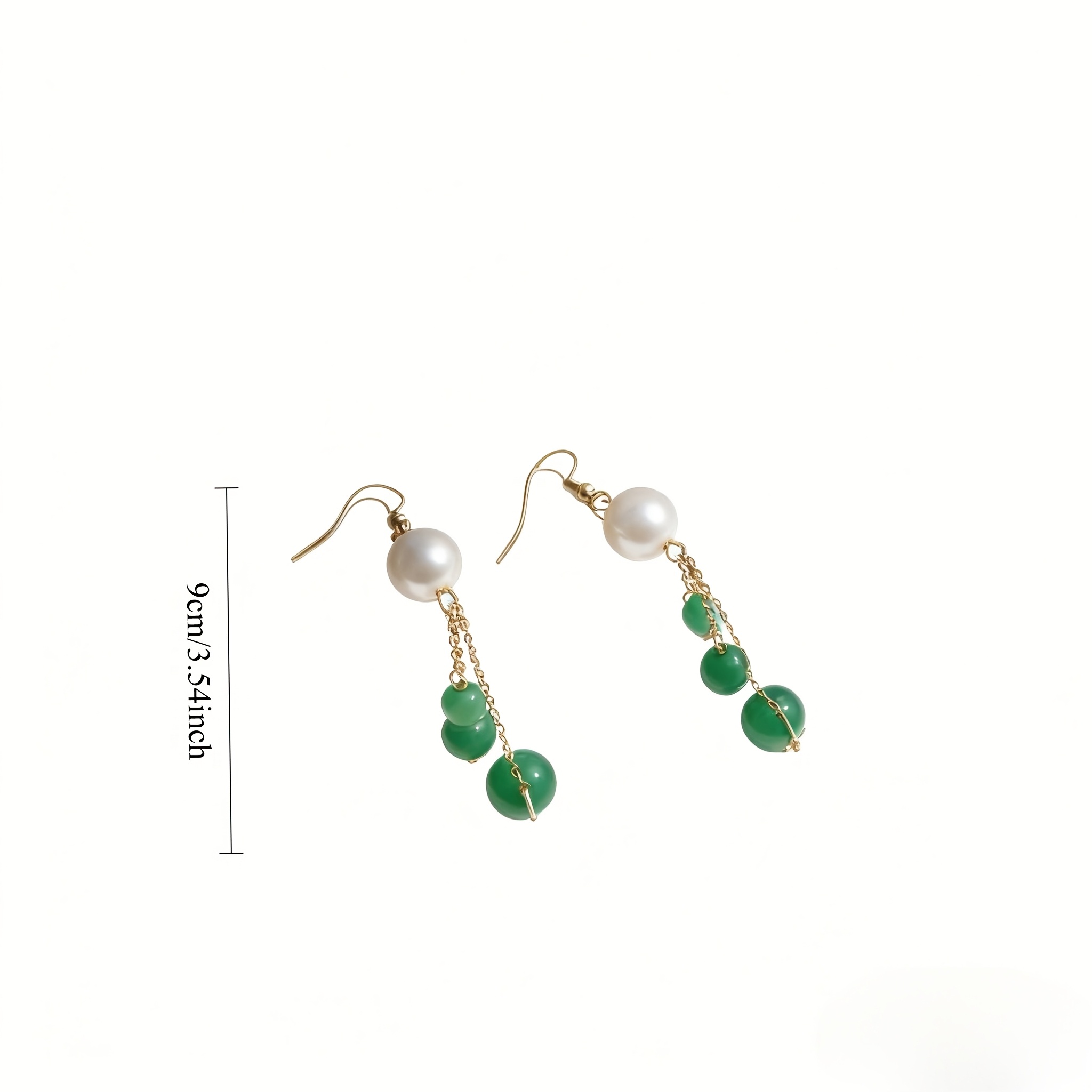 Women's Green Bead Tassel Earrings with Asymmetrical Design